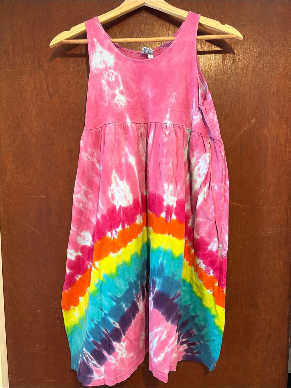 Pink Rainbow Tie-Dye Sleeveless Dress